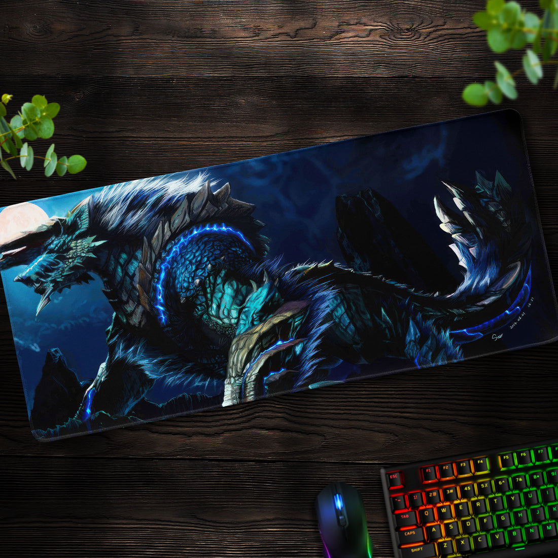 Monster Hunter Moonlit Zinogre Desk Mat, Electric Beast Mouse Pad