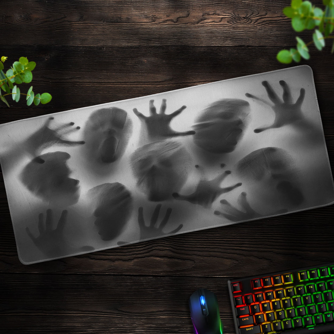 Haunted Shadows Desk Mat, Ghostly Hand Mouse Pad