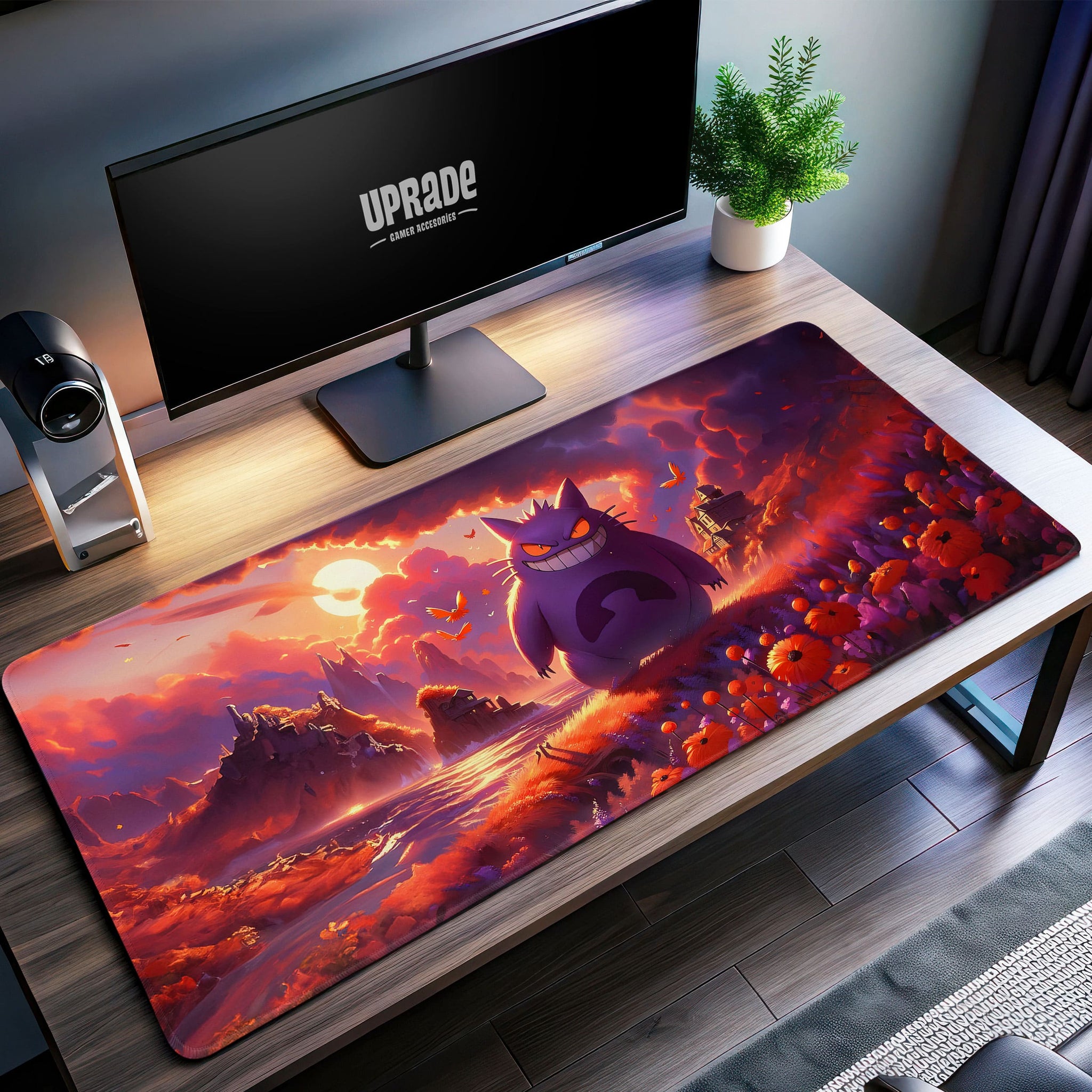 Gengar Haunted Sunset Desk Mat, Pokémon Landscape Mouse Pad