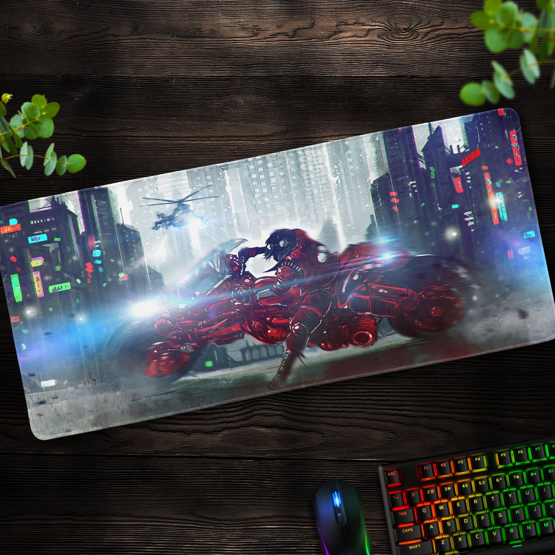 Akira Motorcycle Chase Desk Mat, Cyberpunk Mouse Pad