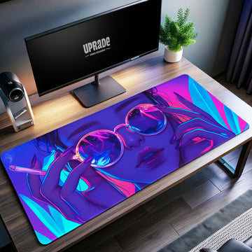 Neon Aesthetic Desk Mat, Vaporwave Art Mouse Pad