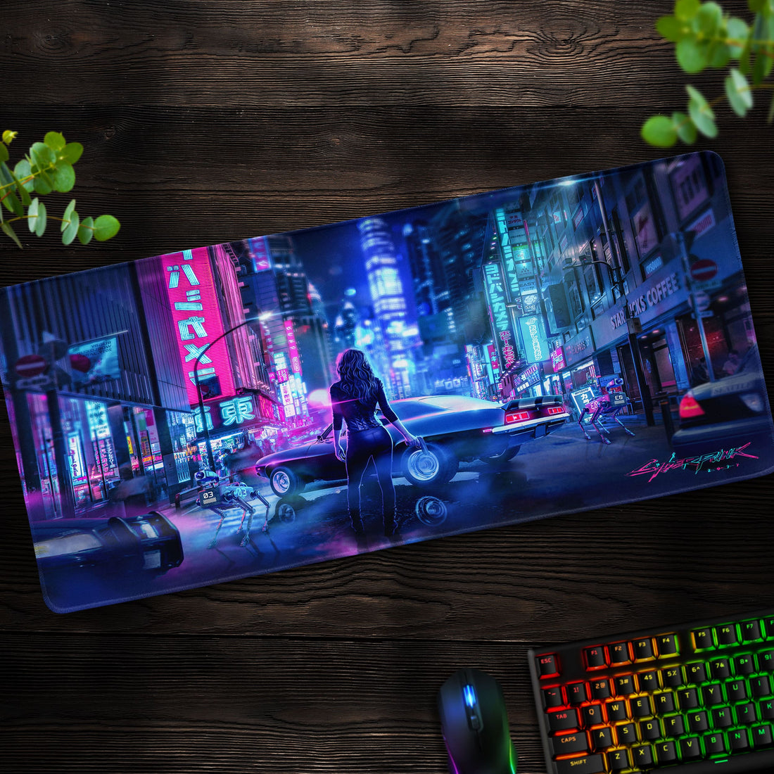 Neon Nights Desk Mat, Cyberpunk Gaming Mouse Pad