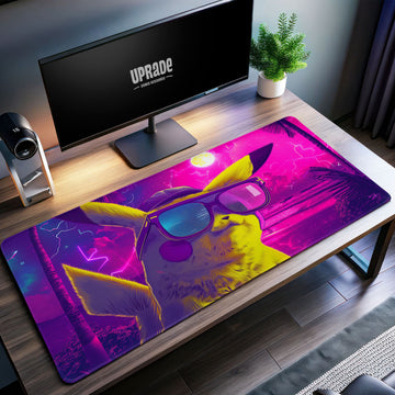 Retro Pikachu Neon Glow Desk Mat, Pokémon Mouse Pad