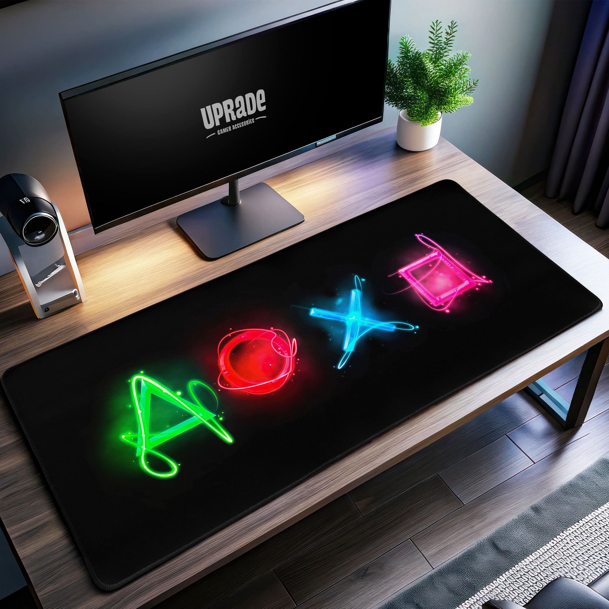 PlayStation Neon Schreibtischunterlage, Gaming Symbole Mauspad