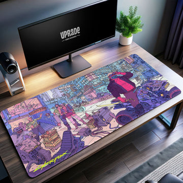 Neon Streets Art Desk Mat, Cyberpunk Comic Mouse Pad