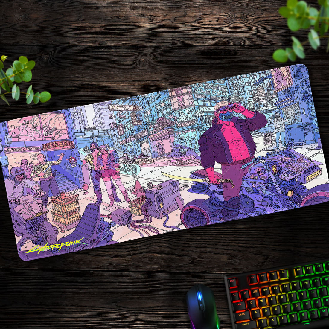 Neon Streets Art Desk Mat, Cyberpunk Comic Mouse Pad