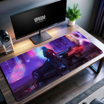 Neon Streets Desk Mat, Cyberpunk Gaming Mouse Pad