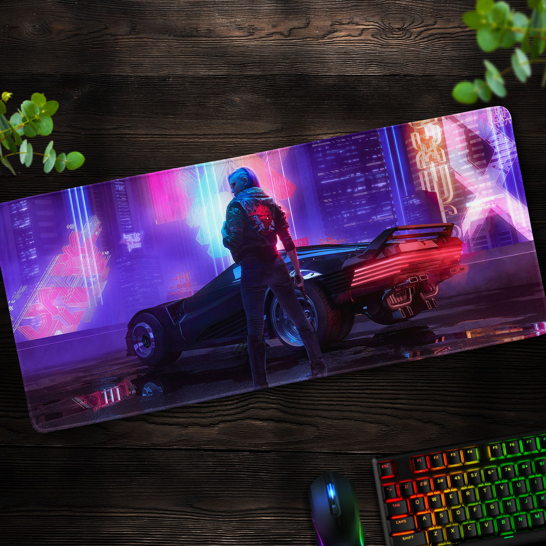 Neon Streets Desk Mat, Cyberpunk Gaming Mouse Pad