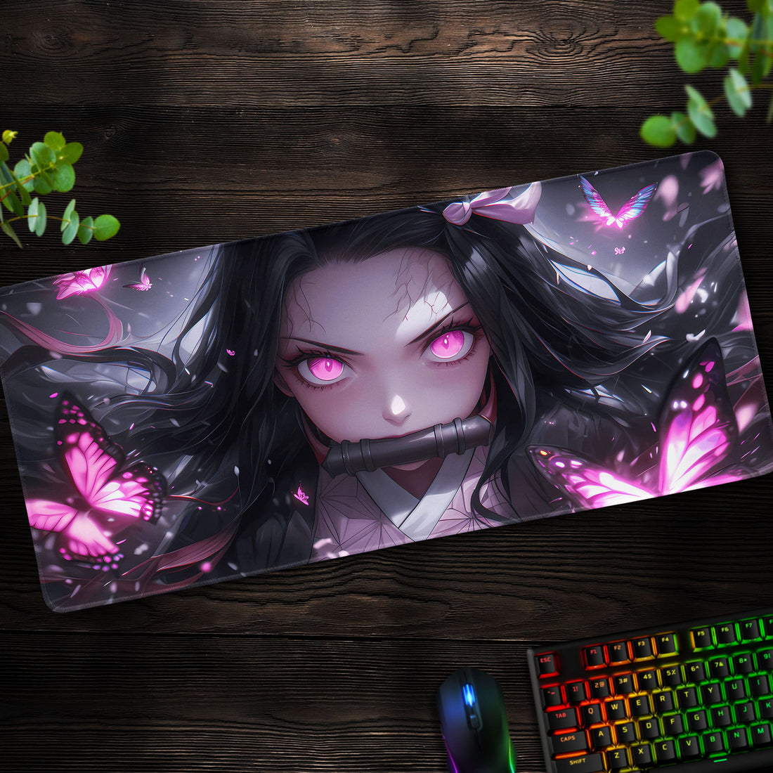 Nezuko Kamado Butterfly Glow Desk Mat, Demon Slayer Mouse Pad