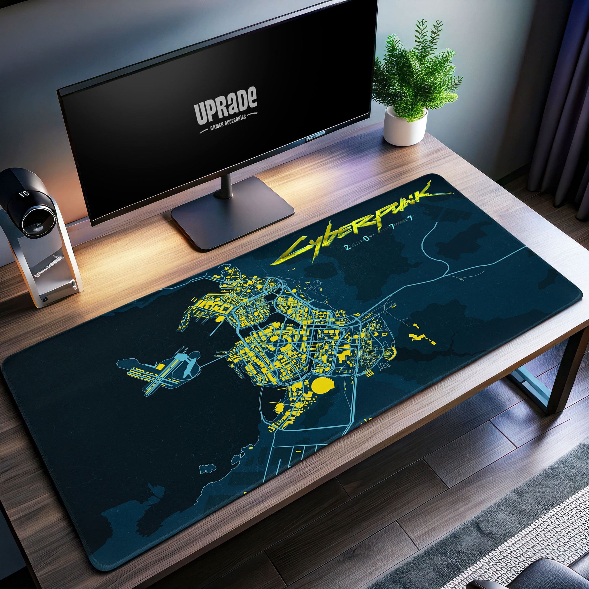 Night City Map Desk Mat, Cyberpunk Gaming Mouse Pad