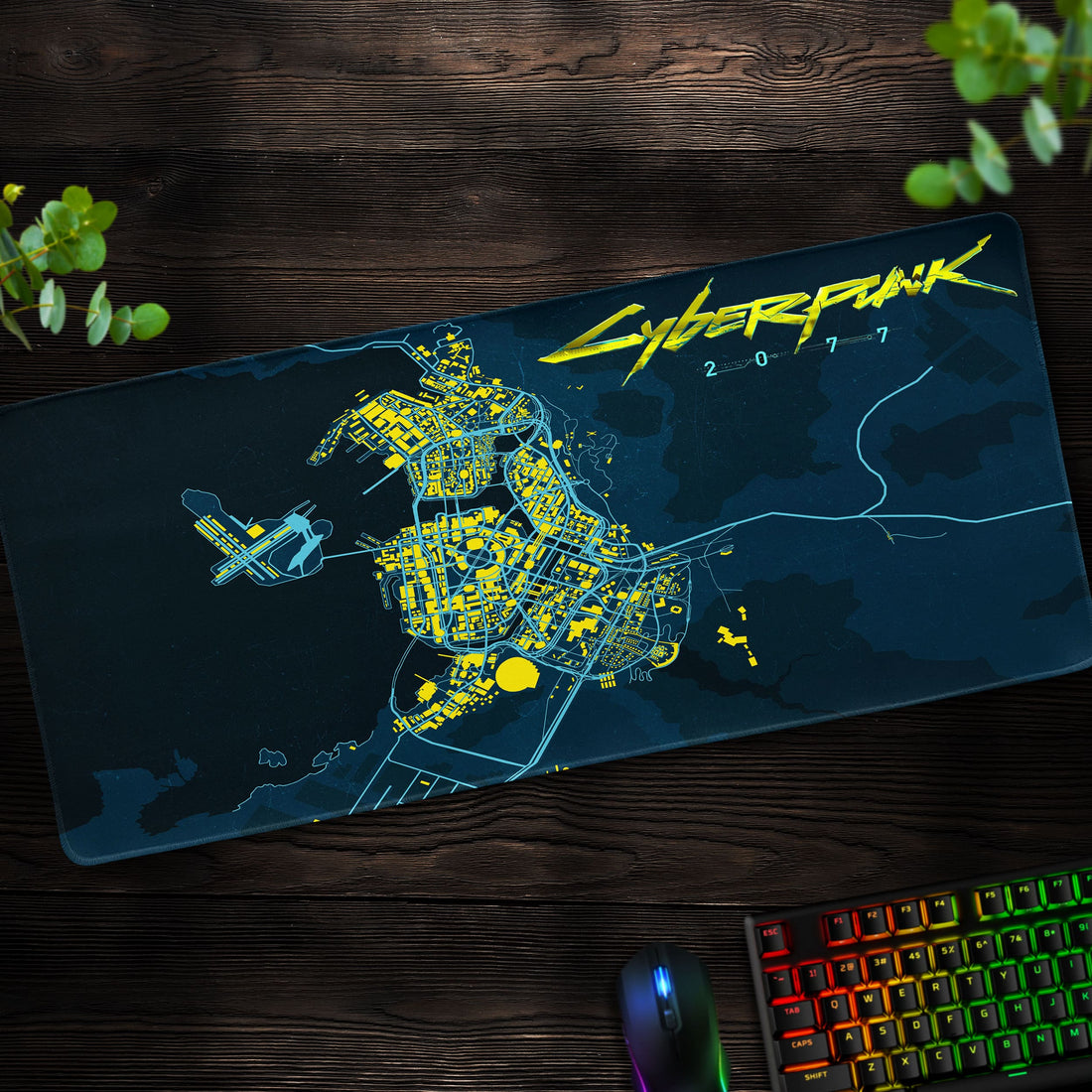 Night City Map Desk Mat, Cyberpunk Gaming Mouse Pad