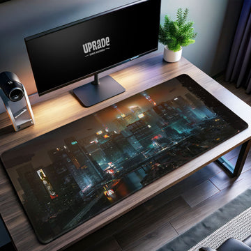 Night City Skyline Desk Mat, Cyberpunk Gaming Mouse Pad