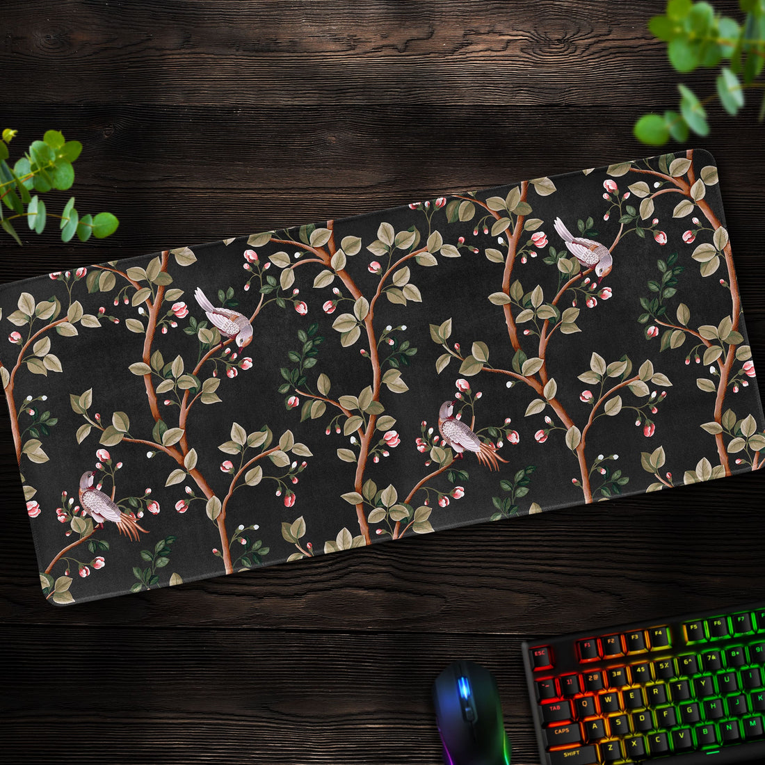 Vintage Blossom Desk Mat, Bird & Branch Mouse Pad