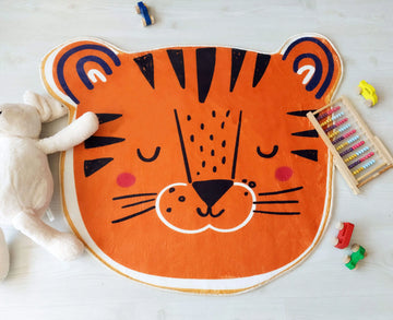 Orange Tiger Kids Area Rug, Playroom Decorative Carpet