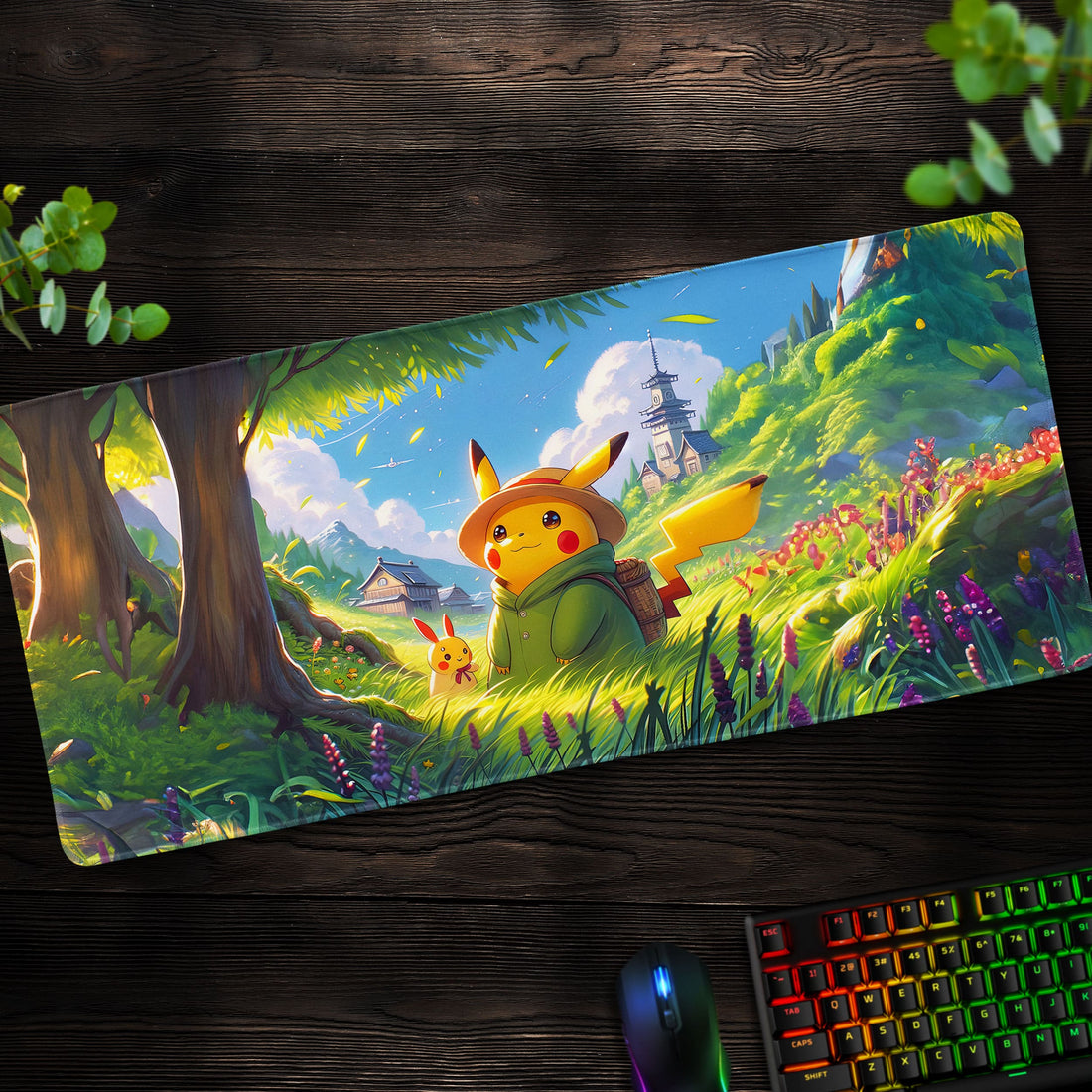 Pikachu Adventure Desk Mat, Nature Journey Mouse Pad