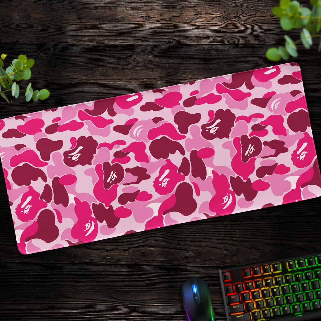 BAPE-Inspired Pink Camo Desk Mat, Stylish Mouse Pad