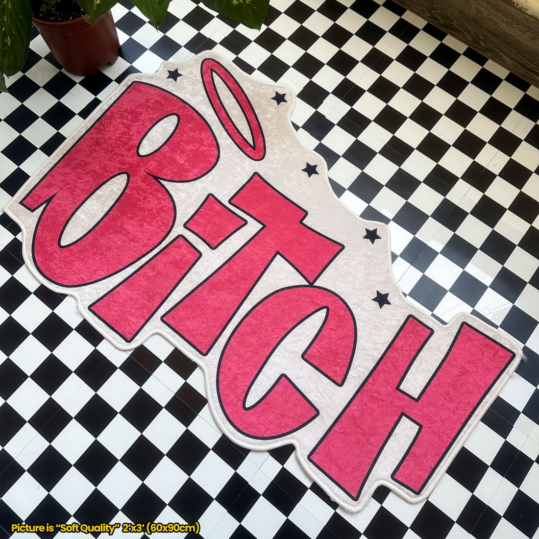 Pink Bitch Funny Text Shaped Soft Rug