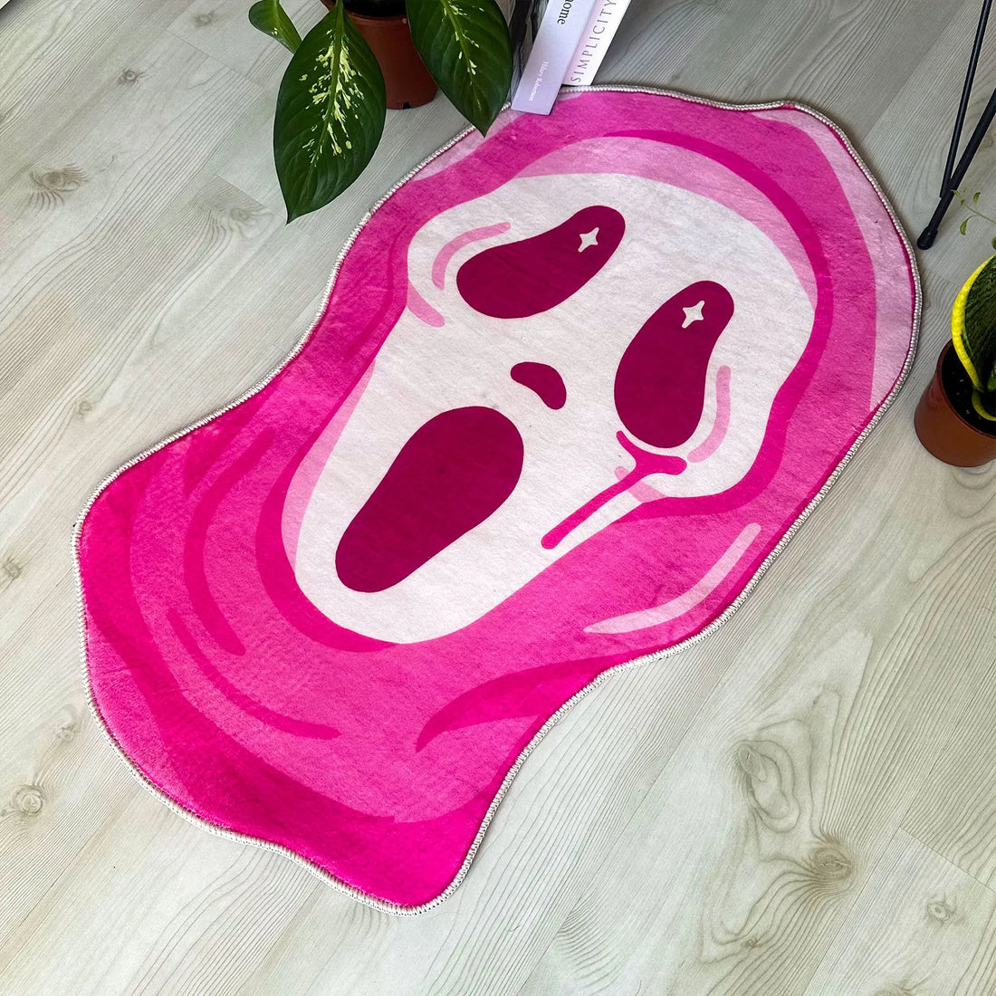 Pink Ghostface Rug, Vibrant Scary Movie-Inspired Carpet