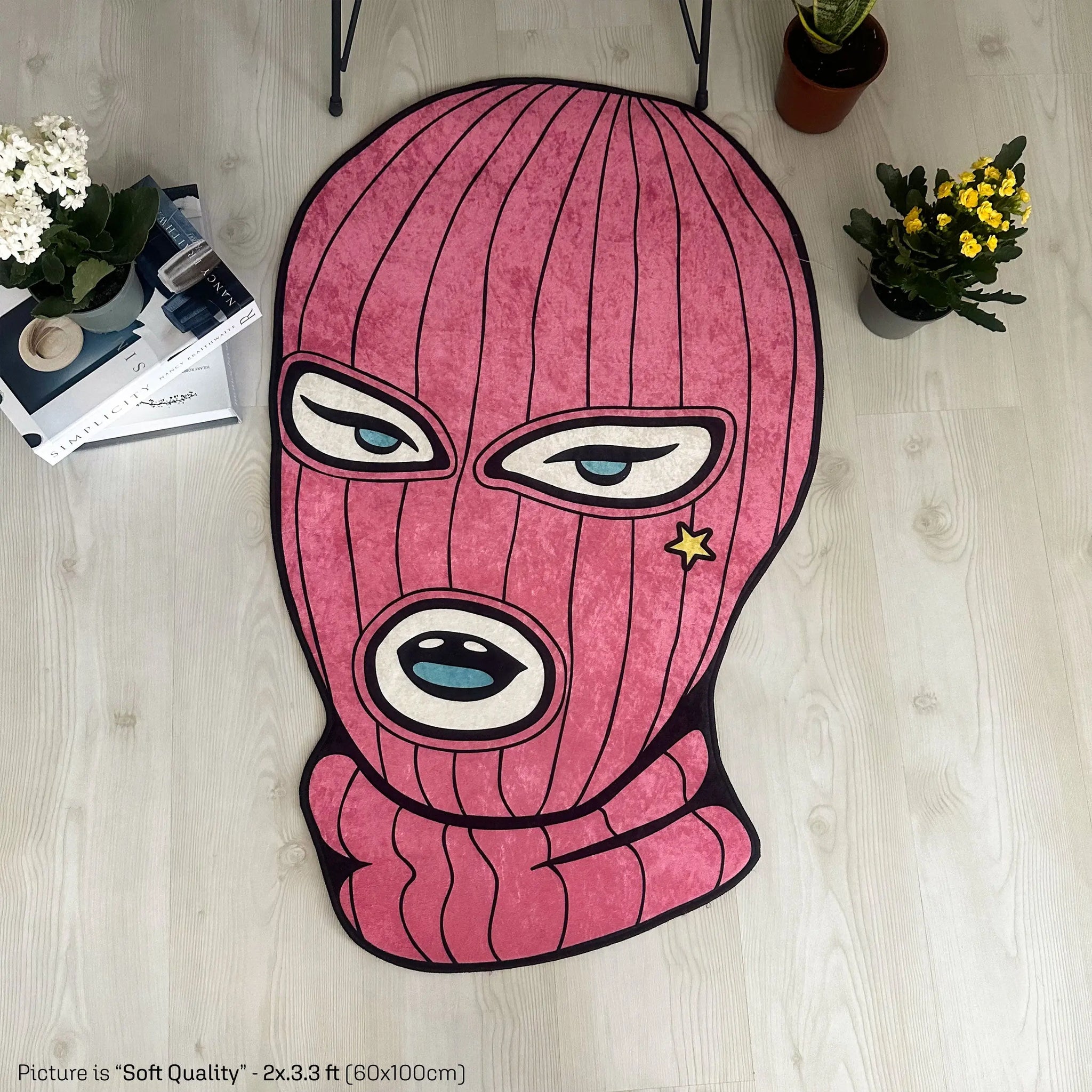 Pink Ski Mask Rug, Unique Streetwear Aesthetic Carpet