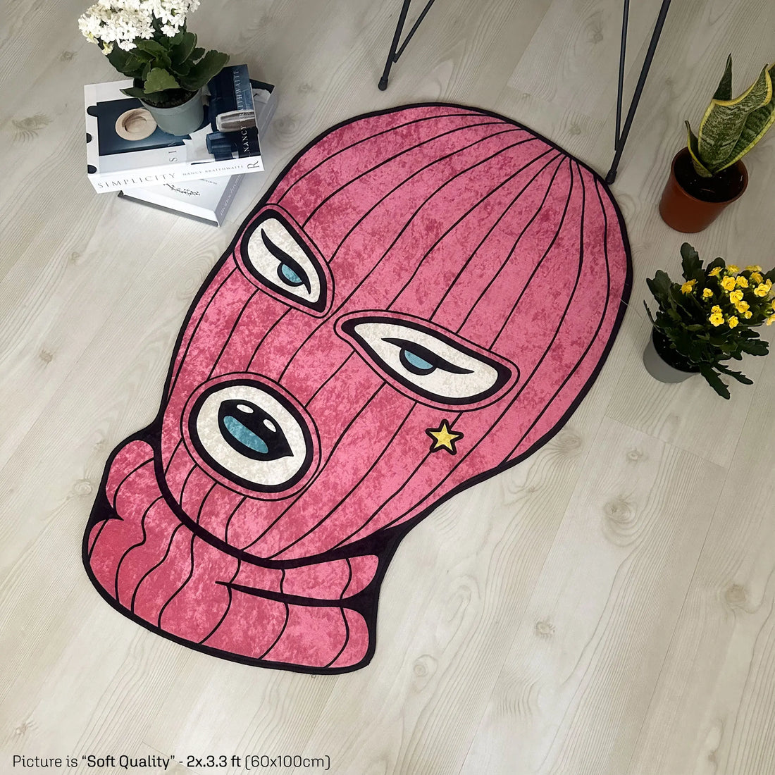 Pink Ski Mask Rug, Unique Streetwear Aesthetic Carpet