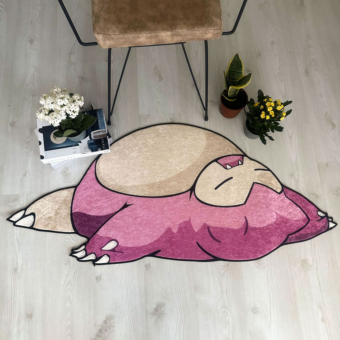 Pink Sleeping Snorlax Pokémon-Inspired Shaped Soft Rug