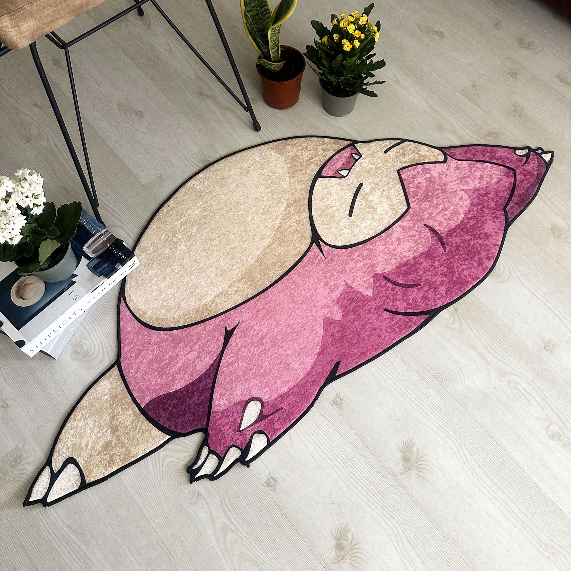 Pink Sleeping Snorlax Pokémon-Inspired Shaped Soft Rug