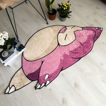 Pink Sleeping Snorlax Pokémon-Inspired Shaped Soft Rug