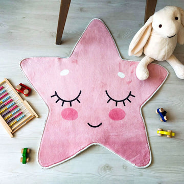 Pink Star Kids Area Rug, Cute Decorative Carpet