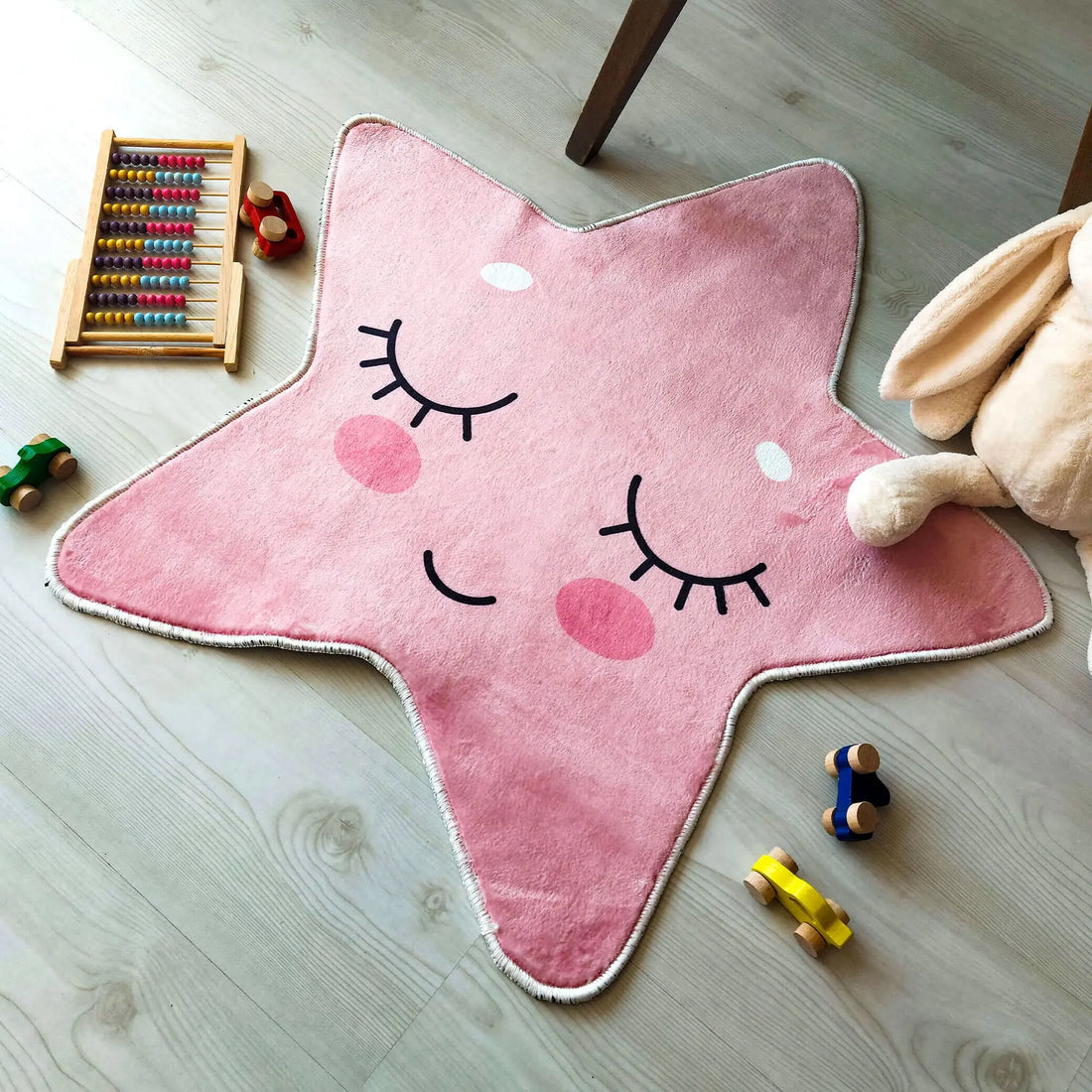 Pink Star Kids Area Rug, Cute Decorative Carpet