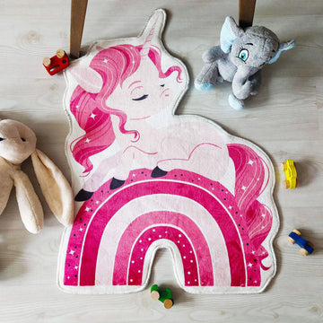 Pink Unicorn Kids Area Rug, Whimsical Decorative Carpet