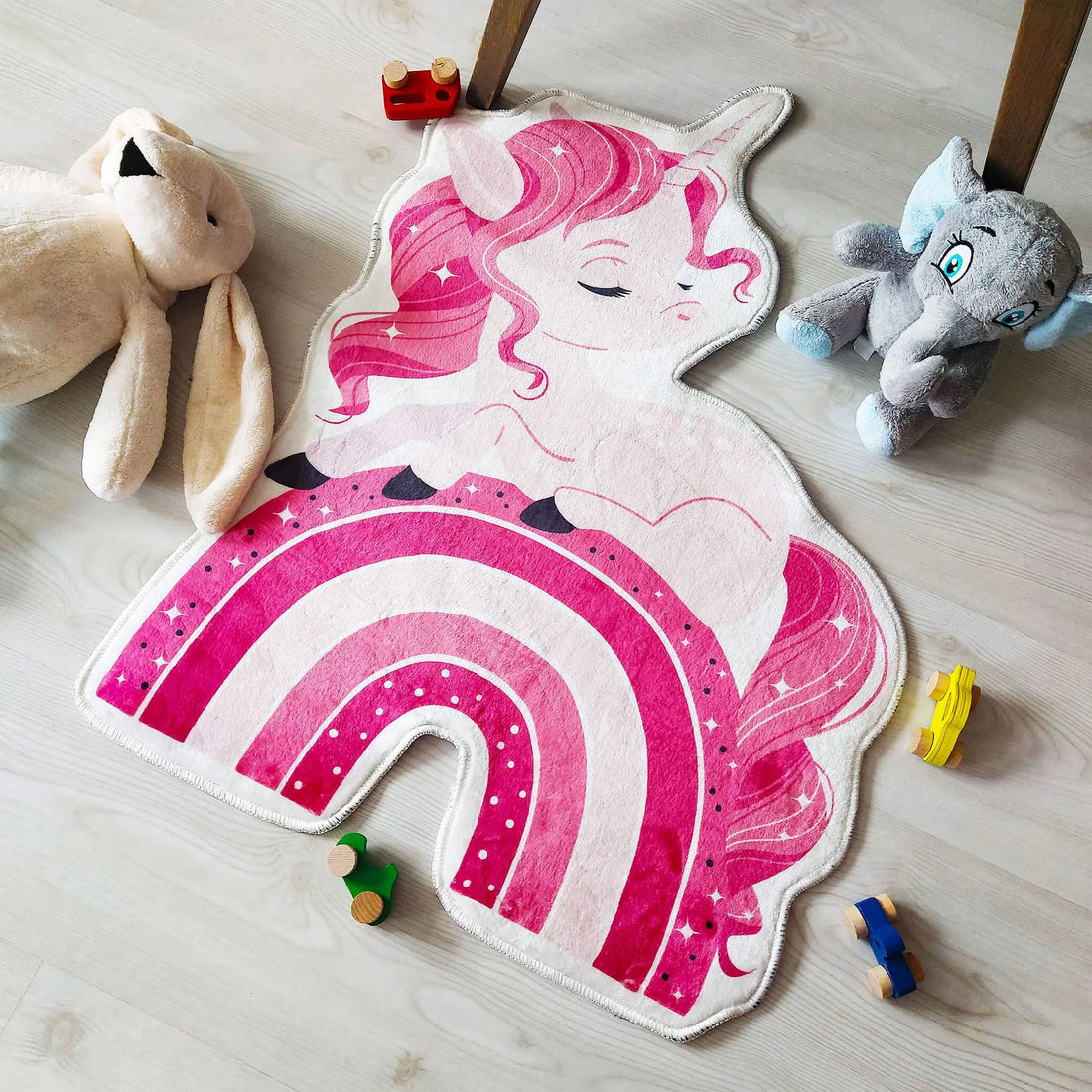 Pink Unicorn Kids Area Rug, Whimsical Decorative Carpet