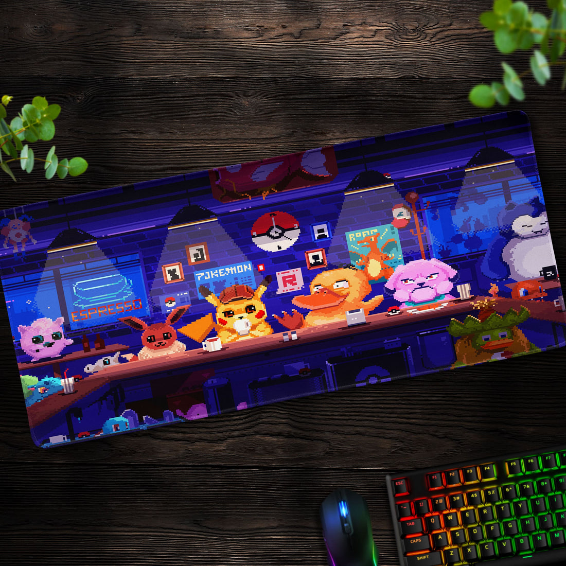 Pixel Pokémon Desk Mat, Pokémon Cafe Vibes