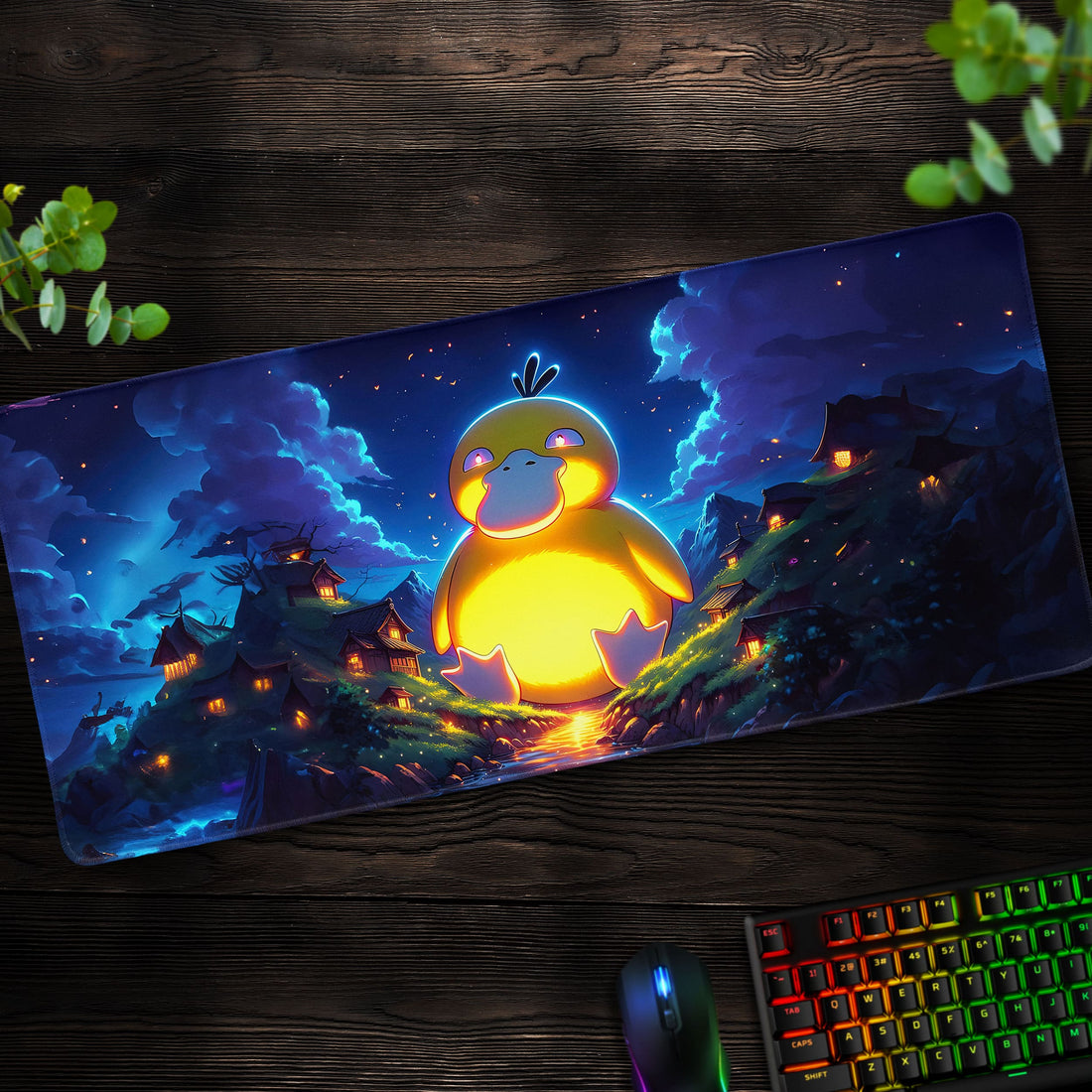 Psyduck Glowing Night Desk Mat, Mystical Pokémon Mouse Pad