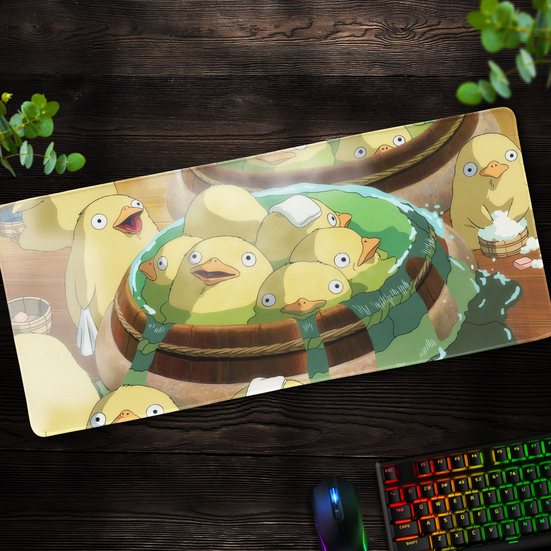 Duck Spa Desk Mat, Relaxing Anime Mouse Pad