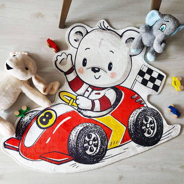 Racing Bear Kids Area Rug, Fun Decorative Carpet