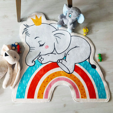 Rainbow Elephant Kids Area Rug, Whimsical Decorative Carpet