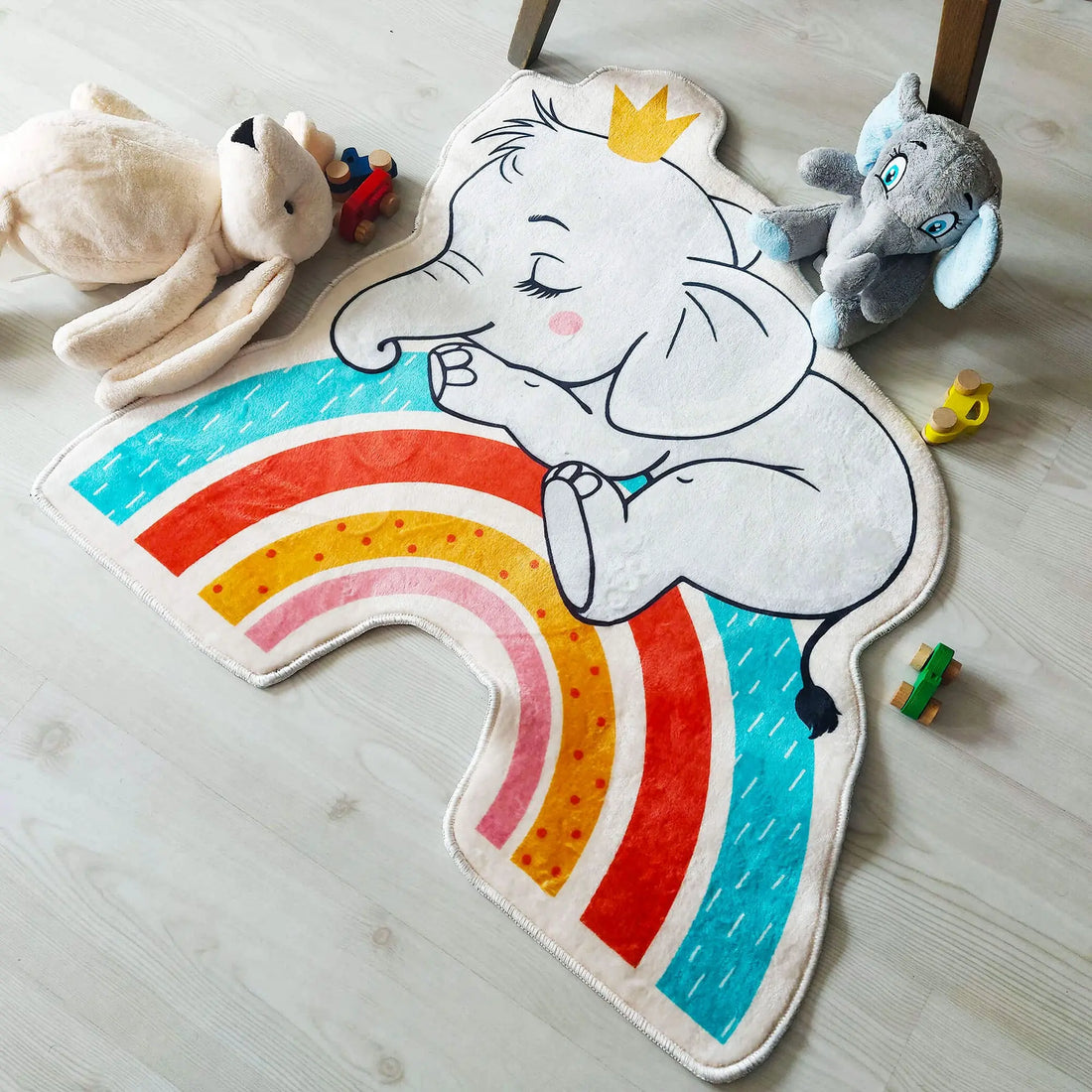 Rainbow Elephant Kids Area Rug, Whimsical Decorative Carpet