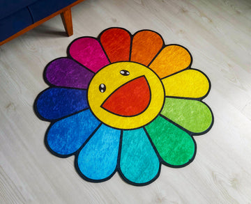 Takashi Murakami Inspired Rainbow Flower Rug