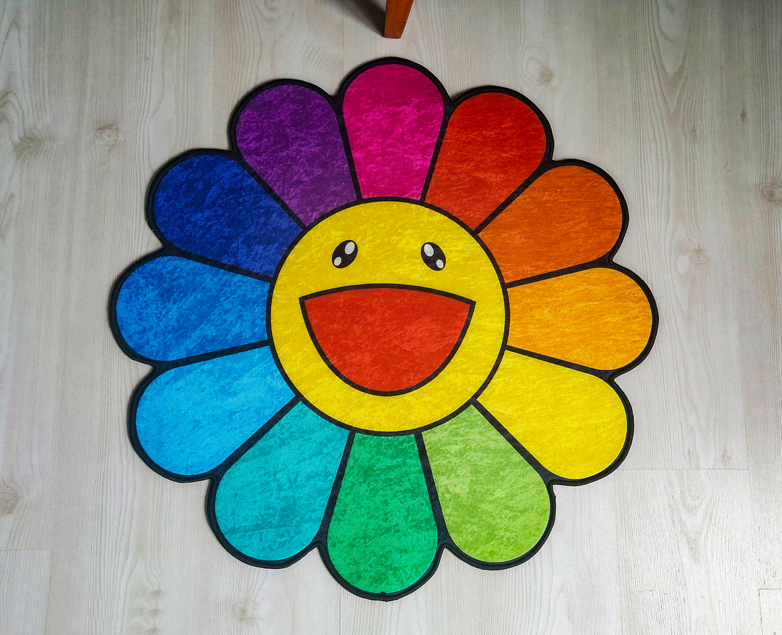 Takashi Murakami Inspired Rainbow Flower Rug