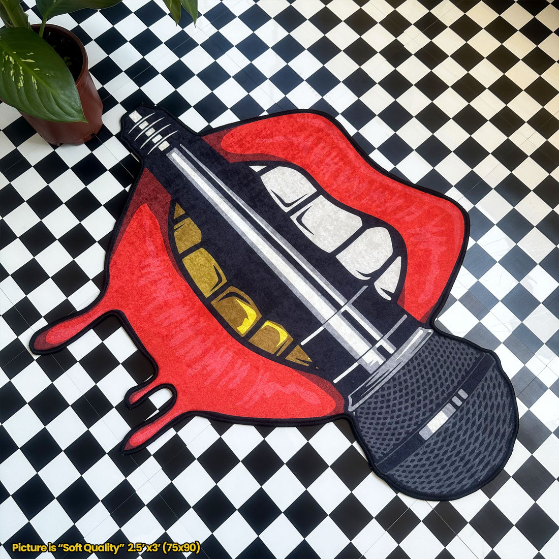 Bold Microphone Lips Shaped Soft Rug, Rapper Gift