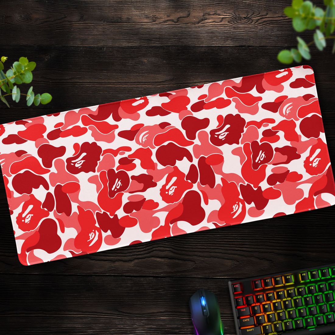 BAPE-Inspired Red Camo Desk Mat, Stylish Mouse Pad