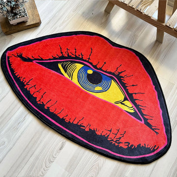 Red Eye Lips Area Rug, Bold Decorative Carpet