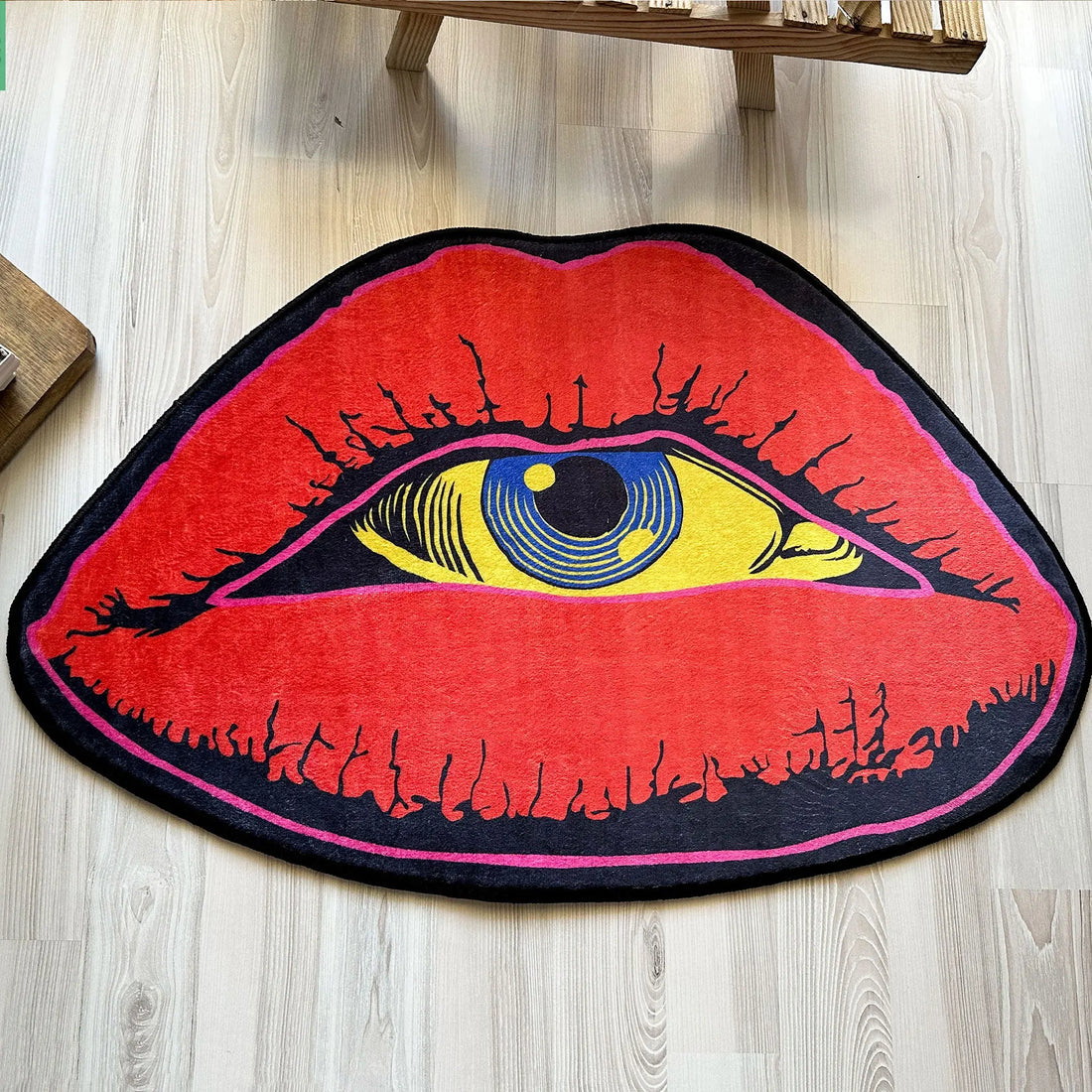 Red Eye Lips Area Rug, Bold Decorative Carpet