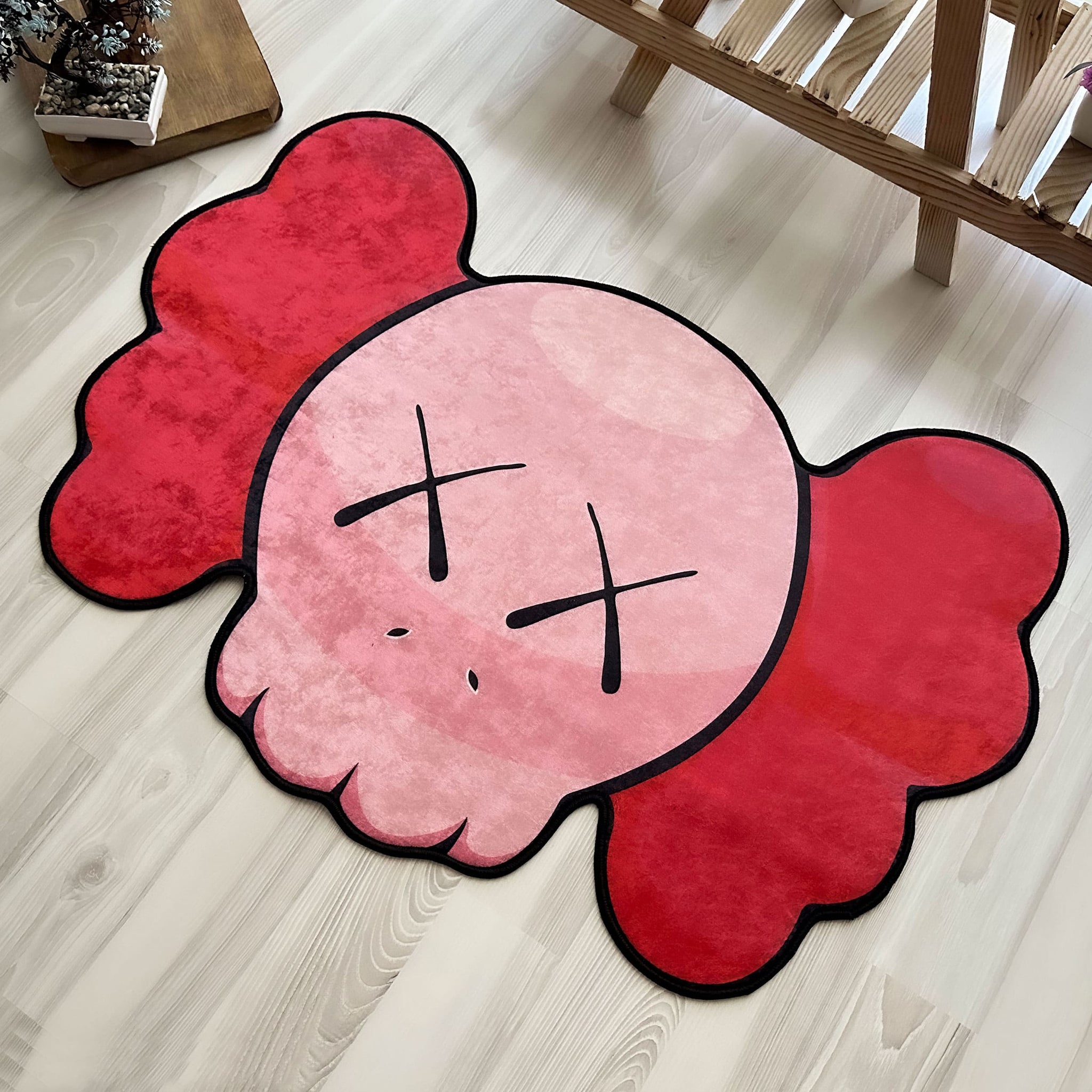 Red KAWS Head Sneaker-Inspired Soft Rug