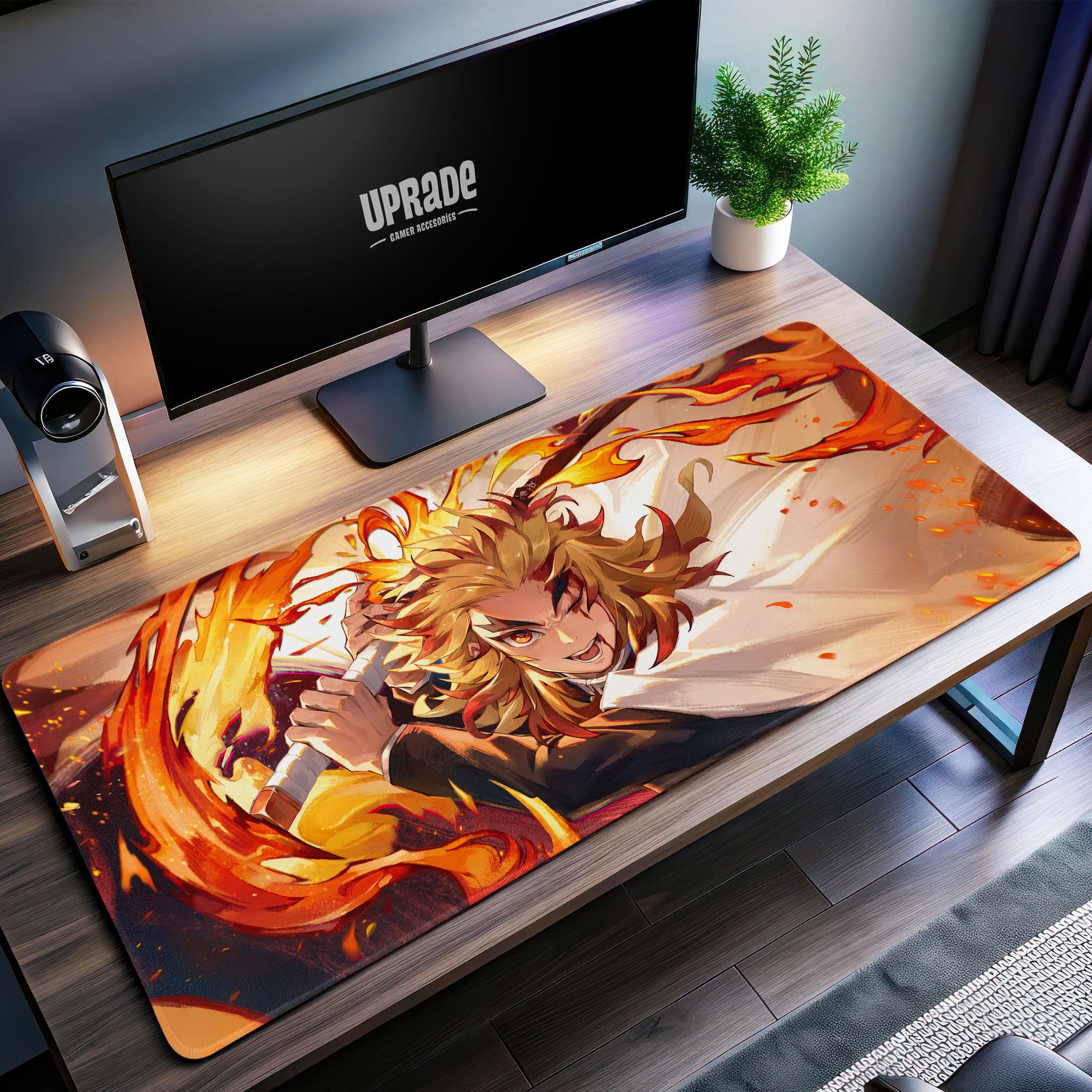 Rengoku Flame Fury Desk Mat, Demon Slayer Mouse Pad