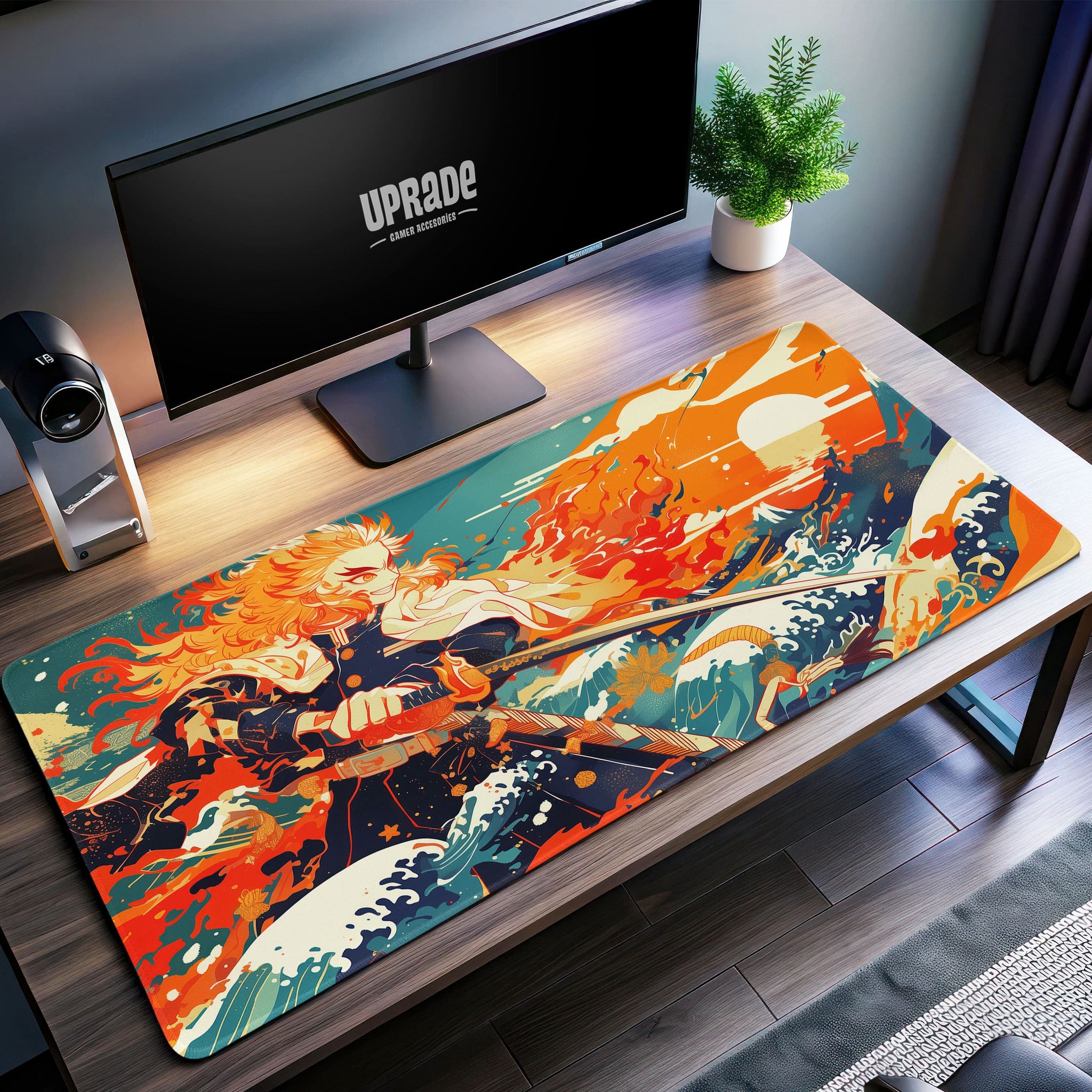 Rengoku Flame Mastery Desk Mat, Demon Slayer Mouse Pad