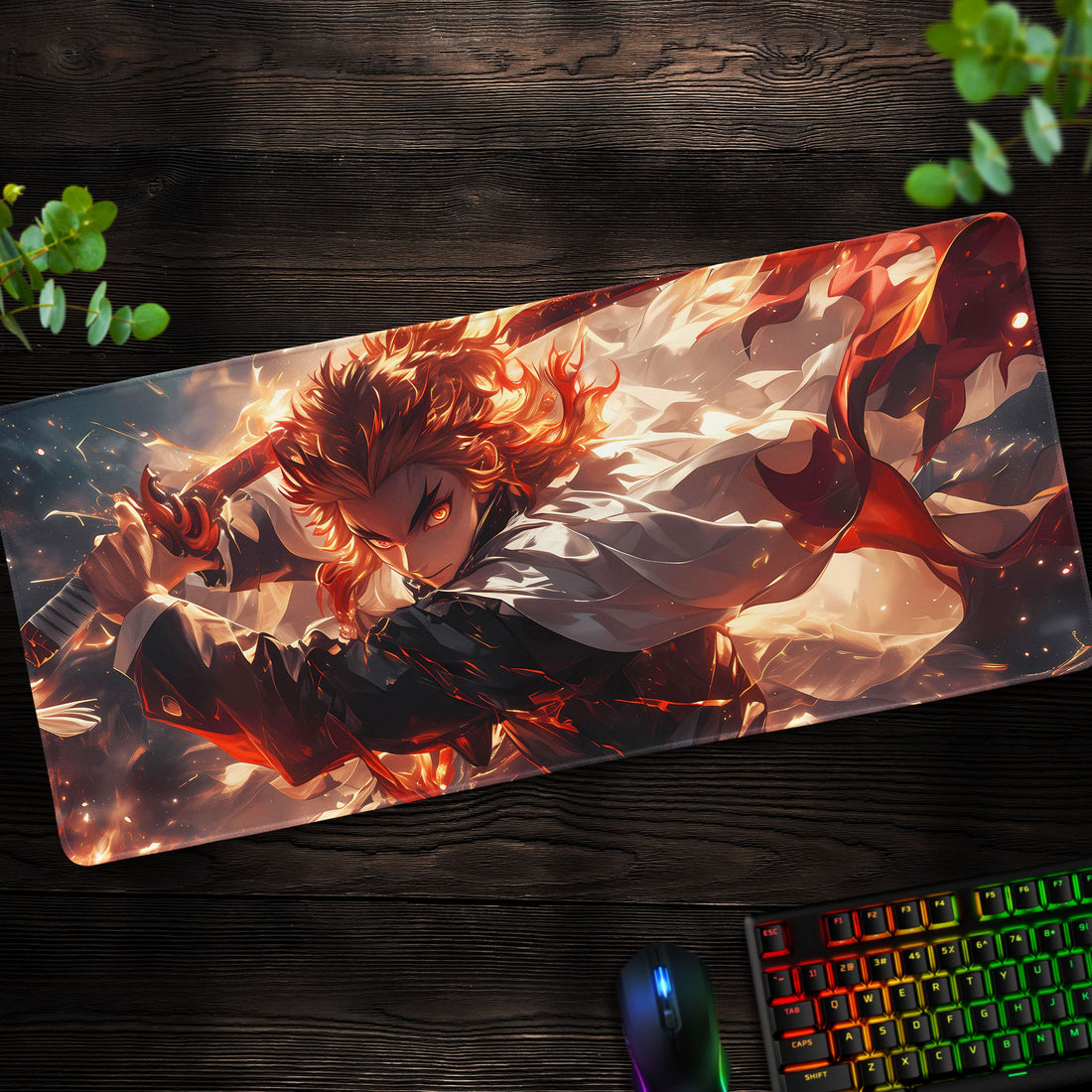 Rengoku Inferno Blade Desk Mat, Demon Slayer Mouse Pad