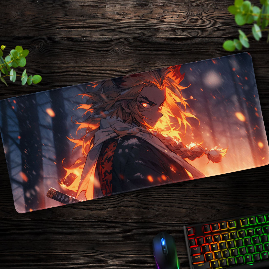 Rengoku Flame Hashira Desk Mat, Demon Slayer Mouse Pad