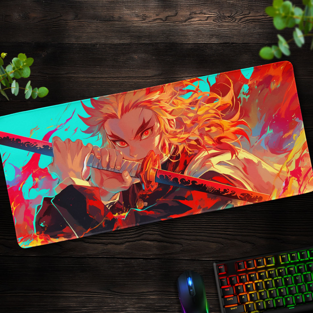 Rengoku Flame Hashira Desk Mat, Demon Slayer Mouse Pad