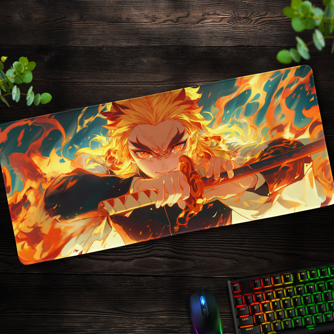 Rengoku Demon Slayer Desk Mat, Flame Hashira Mouse Pad